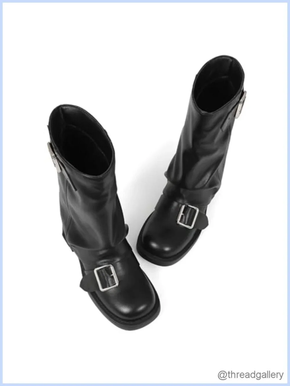 Fold Over Mid Calf Boots Women Festival Y2K Round Toe Slouchy Buckle Moto Biker